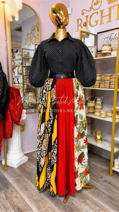 Mélange Pleated Maxi Skirt