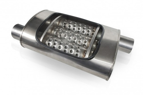 Stainless Works 3" ID CENTER INLET/ 3" OD CENTER OUTLET, 2.500" DIA CORES, 5 x 9 x 14" SHELL, 304 SS CHAMBERED TURBO MUFFLER