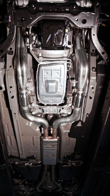 2015 Ford Mustang GT  Stainless Headers with high flow cats underbody view