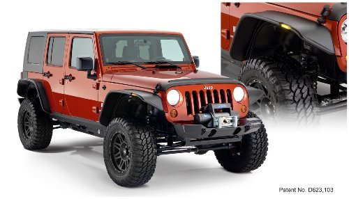 Bushwacker 10918-07 | FLAT STYLE FENDER FLARE  | SET OF 4 |  TEXTURED | Jeep Wrangler 4 Door Models 2007-2016