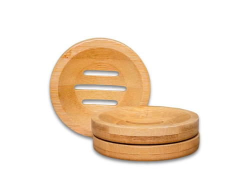 Round bamboo dishes for shampoo bars and conditioner bars