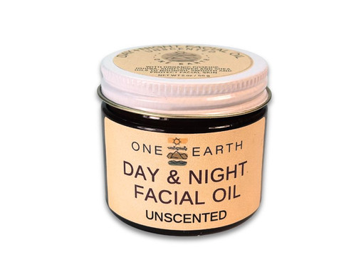 One Earth Body Care Day & Night Facial Oil in glass jar, unscented 2 oz