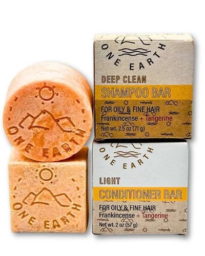 One Earth Body Care Deep Clean Light Shampoo Bar and Conditioner Bar Bundle for Oily & Fine Hair