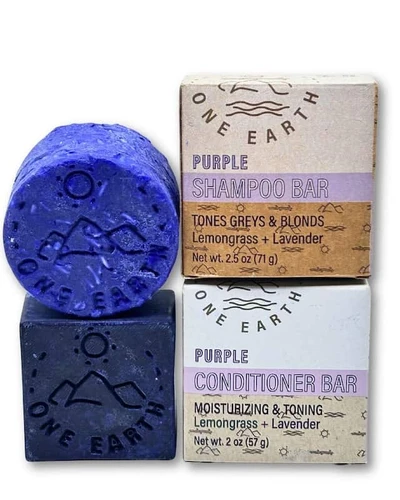 One Earth Body Care Purple Shampoo Bar and Conditioner Bar Bundle for Grey, White and Blond Hair