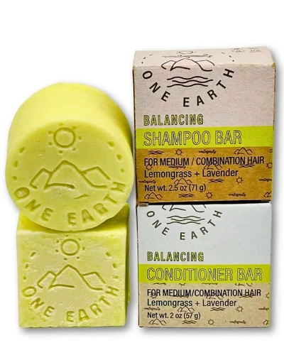 One Earth Body Care Balancing Shampoo Bar and Conditioner Bar Bundle for Medium or Combination Hair