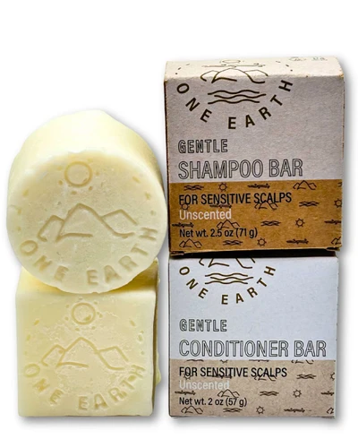 One Earth Body Care Gentle Unscented Shampoo Bar and Conditioner Bar Bundle for Sensitive Scalps
