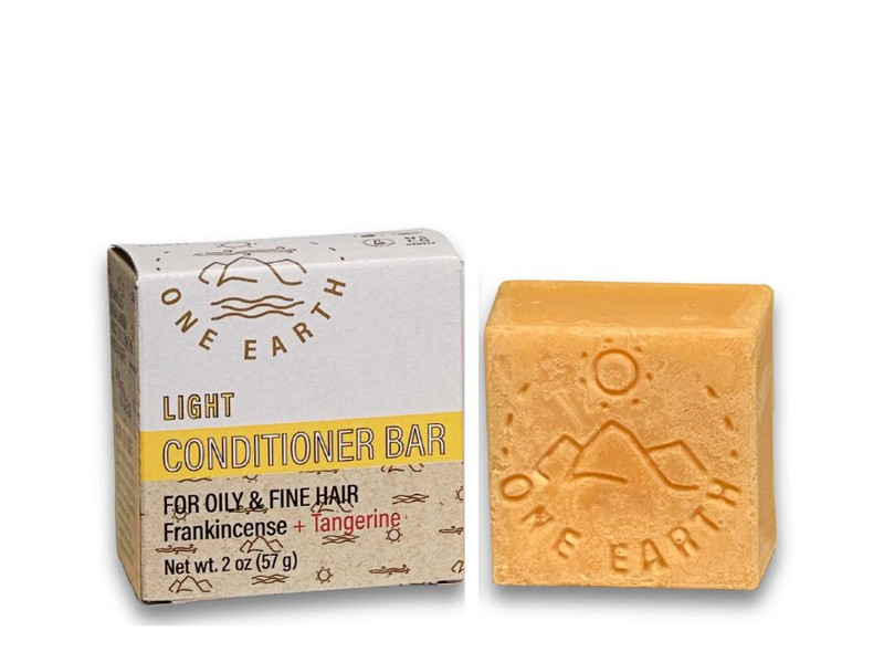 One Earth Body Care Light Conditioner Bar for Oily & Fine Hair, Frankincense-Tangerine aroma.