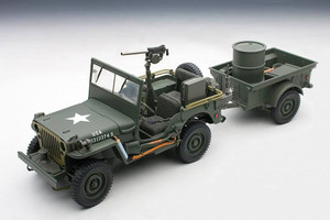 74016 Willys - Army Green w/ Trailer