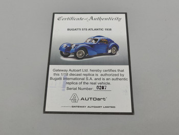 Bugatti 57SC Atlantic Silver Wire Wheel Blue - Certificate #0207 Bugatti 57SC Atlantic Silver Wire Wheel Blue - Certificate #0207