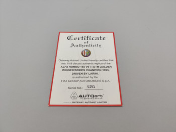 Alfa Romeo 155 V6 TI DTM Zolder Winner - Certificate 0265 Alfa Romeo 155 V6 TI DTM Zolder Winner - Certificate 0265