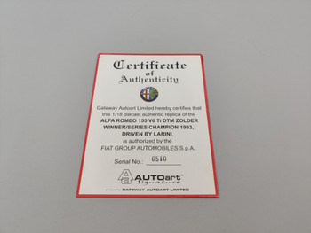 Alfa Romeo 155 V6 TI DTM Zolder Winner - Certificate 0510 Alfa Romeo 155 V6 TI DTM Zolder Winner - Certificate 0510