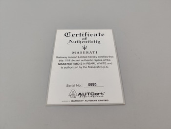 Maserati MC12 Pearl White - Certificate 0660 Maserati MC12 Pearl White - Certificate 0660