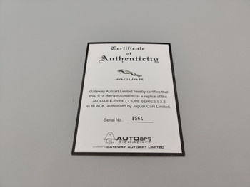Jaguar E-Type Series 1 3.8 Coupe Black - Certificate #1564 Jaguar E-Type Series 1 3.8 Coupe Black - Certificate #1564