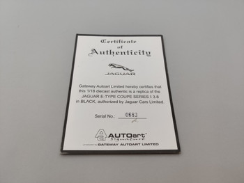 Jaguar E-Type Series 1 3.8 Coupe Black - Certificate #0682 Jaguar E-Type Series 1 3.8 Coupe Black - Certificate #0682