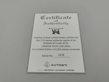 Nissan R33 GT-R Skyline LeMans Pace Car - Certificate 0696