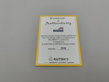 McLaren F1 LM Orange - Certificate