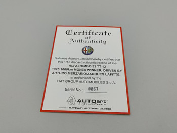 Alfa Romeo 33 TT 12 #2 Monza  - Certificate 1199 Alfa Romeo 33 TT 12 #2 Monza  - Certificate 1199