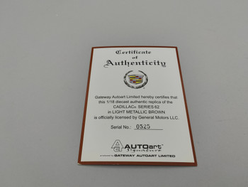 Cadillac Series 62 Brown - Certificate