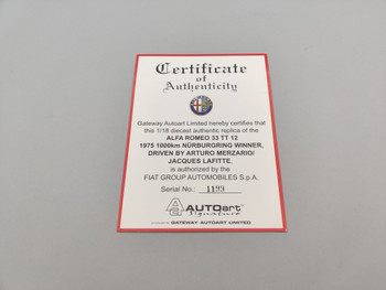 Alfa Romeo 33 TT 12 #1 Nurburgring - Certificate 1199 Alfa Romeo 33 TT 12 #1 Nurburgring - Certificate 1199