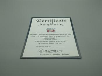 Nissan GT-R R35 Black 1/12 12218 - Certificate 