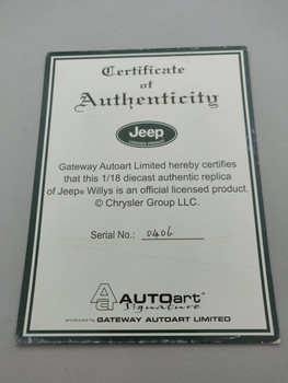 Jeep Willys - Certificate #0406 Jeep Willys - Certificate #0406