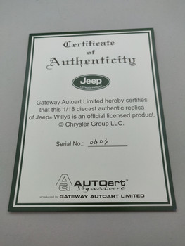 Jeep Willys - Certificate #0403 Jeep Willys - Certificate #0403