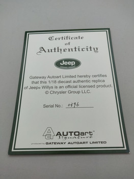 Jeep Willys - Certificate #0396 Jeep Willys - Certificate #0396