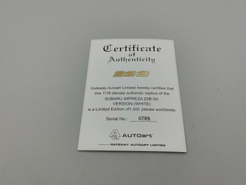 Subaru Impreza 22B White - Certificate #0269 Subaru Impreza 22B White - Certificate #0269