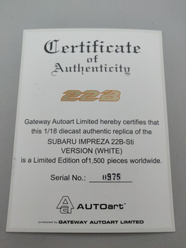 Subaru Impreza 22B White - Certificate #0975 Subaru Impreza 22B White - Certificate #0975
