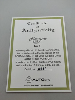 Ford Mustang GT 2055 Legend Lime - Certificate Ford Mustang GT 2055 Legend Lime - Certificate
