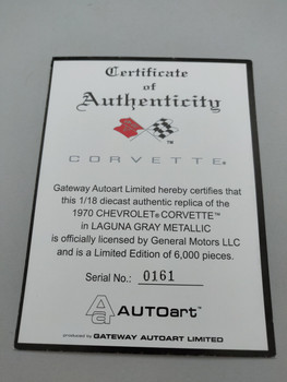 1970 Chevrolet Corvette Laguna Gray Metallic - Certificate #0161