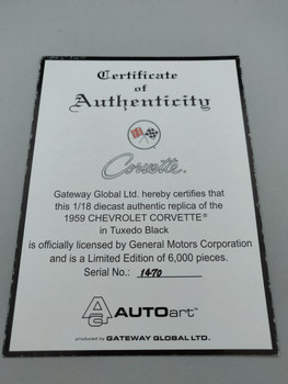 1959 Chevrolet Corvette Tuxedo Black - Certificate 1959 Chevrolet Corvette Tuxedo Black - Certificate