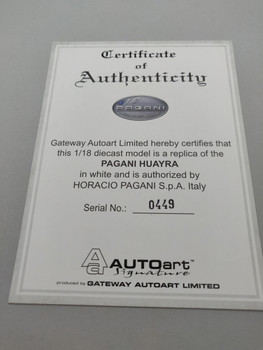 Pagani Huayra White - Certificate #0449