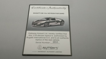 Bugatti EB 16.4 Veyron Pur Sang - Certificate #1014 Bugatti EB 16.4 Veyron Pur Sang - Certificate #1014