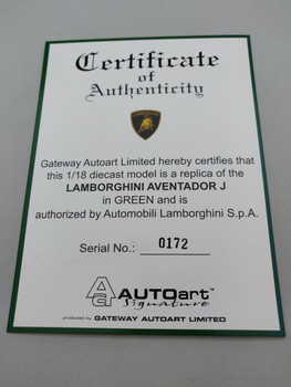 Lamborghini Aventador J Green - Certificate