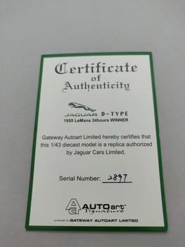 Jaguar D-Type 1955 Lemans Winner - Certificate #2897 Jaguar D-Type 1955 Lemans Winner - Certificate #2897