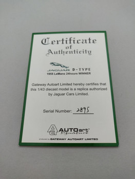 Jaguar D-Type 1955 Lemans Winner - Certificate #2895 Jaguar D-Type 1955 Lemans Winner - Certificate #2895