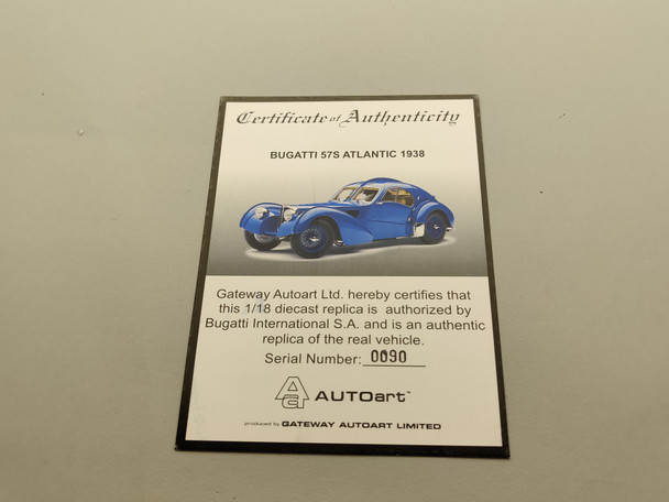 Bugatti 57SC Atlantic Blue Wire Wheel Blue - Certificate #0090