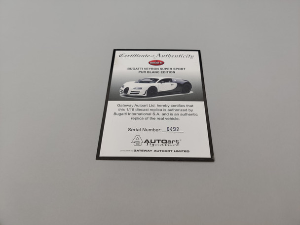 Bugatti Veyron Super Sport Pur Blanc - Certificate 0492