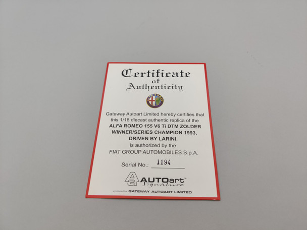 Alfa Romeo 155 V6 TI DTM Zolder Winner - Certificate 1194