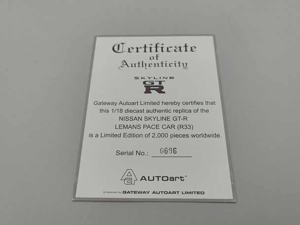Nissan R33 GT-R Skyline LeMans Pace Car - Certificate 0696