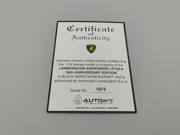 Lamborghini Aventador LP-720-4 Black Matt - Certificate