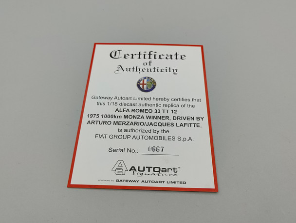 Alfa Romeo 33 TT 12 #2 Monza  - Certificate 1199