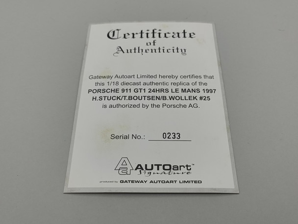 Porsche 911 GT1 LeMans #25 - Certificate