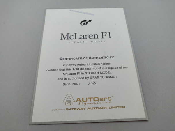 McLaren F1 Carbon Gran Turismo Black - Certificate