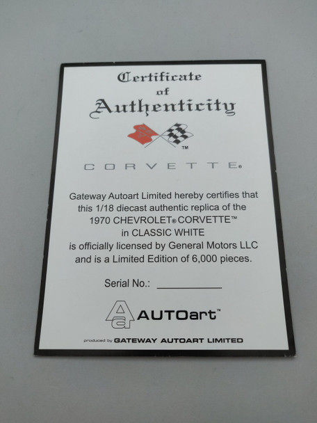 1970 Chevrolet Corvette Classic White - Certificate Blank