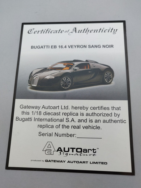 Bugatti EB Veyron 16.4 Sang Noir - Certificate Blank
