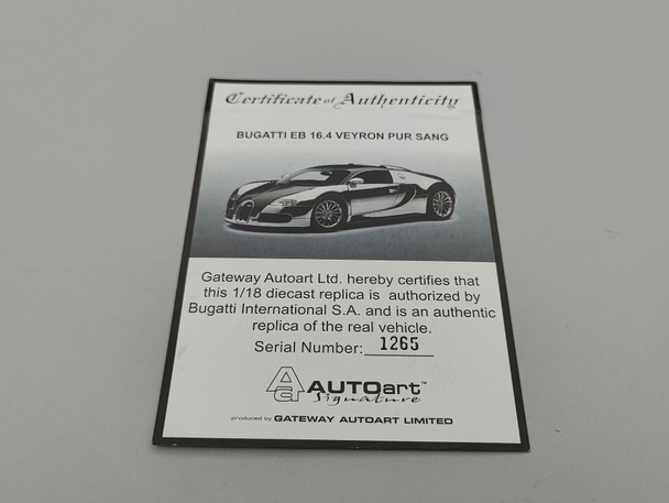 Bugatti EB 16.4 Veyron Pur Sang - Certificate #1265