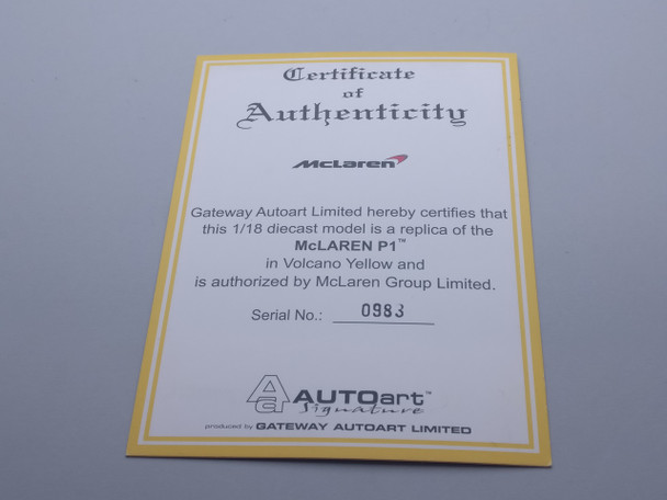 McLaren P1 Volcano Yellow - Certificate #0983