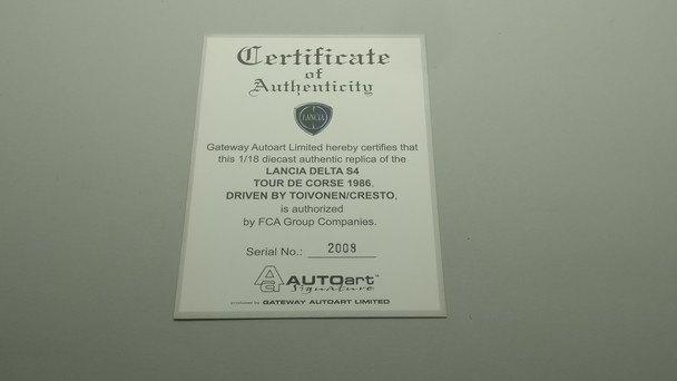 Lancia Delta S4 1986 Tour De Corse #4 - Certificate 2008